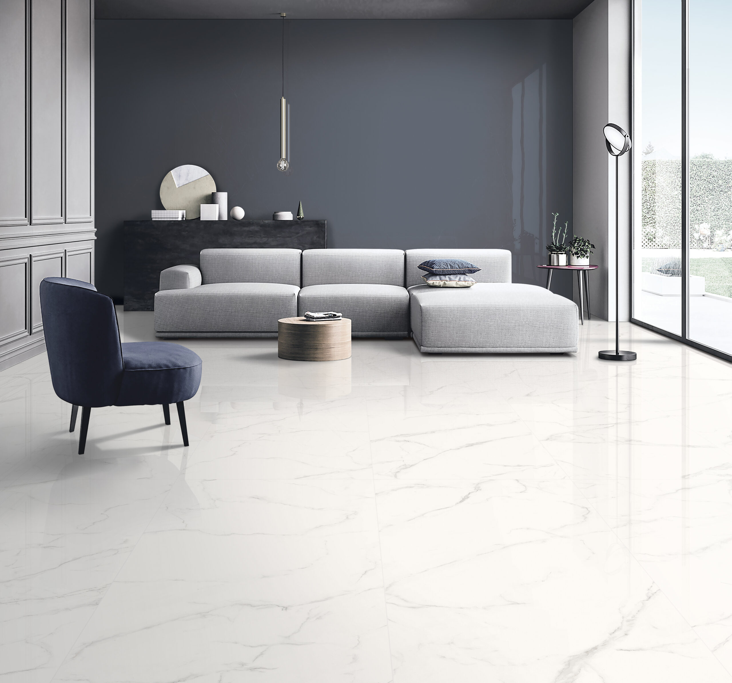 Calacatta Rectified Polished Porcelain Marble Look Tile 3623