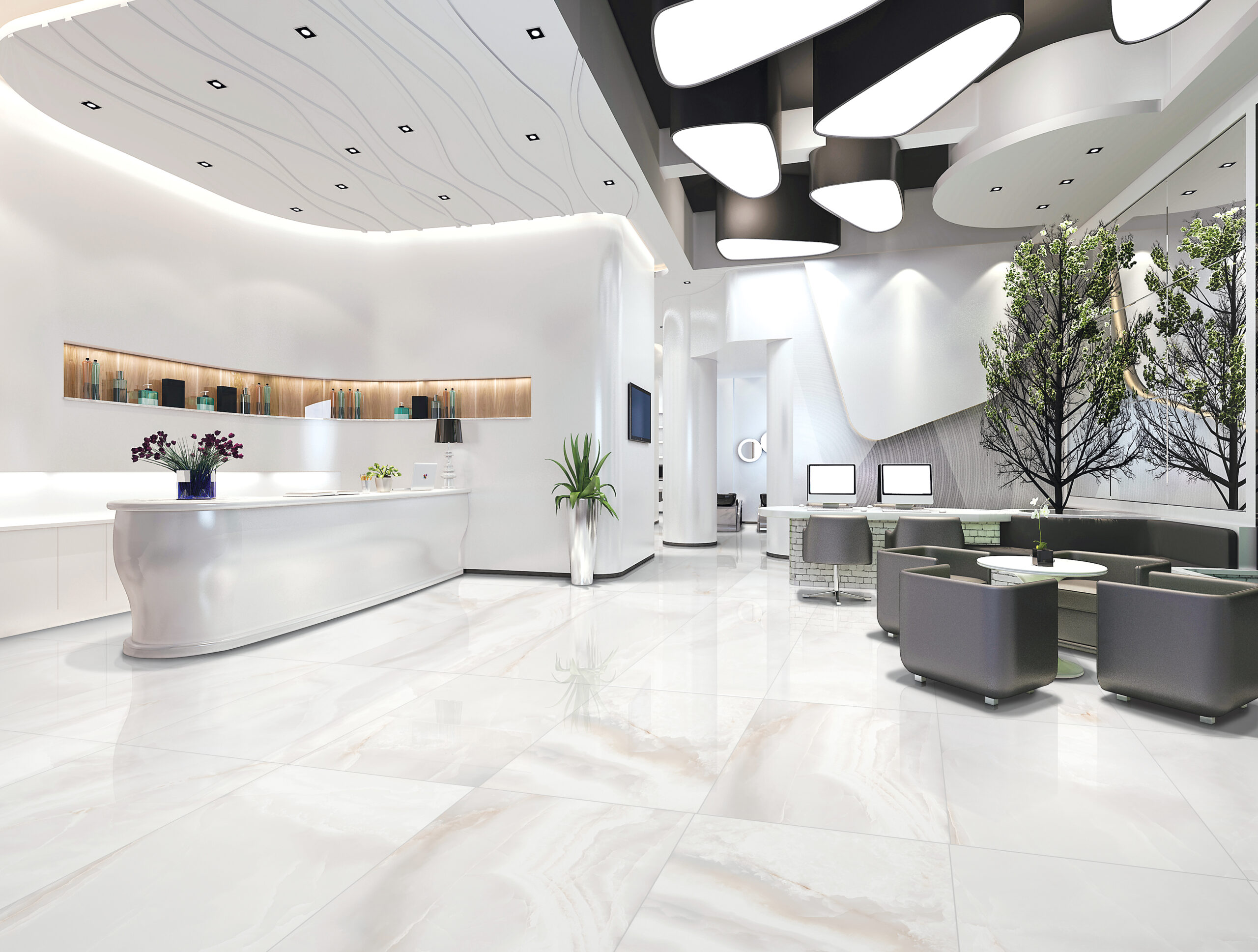 Onyx Blanco Marble Look Honed Rectified Porcelain Tile 2546