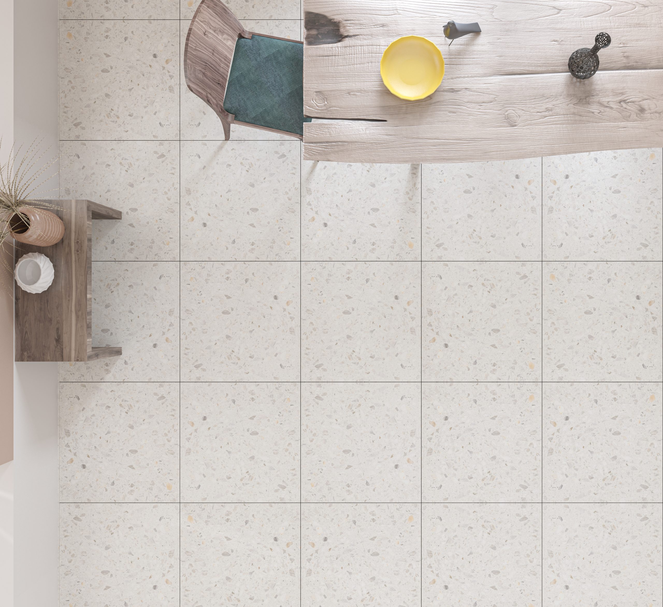 Antique White Terrazzo Look Rectified In/Out Finish Porcelain Tile 4505