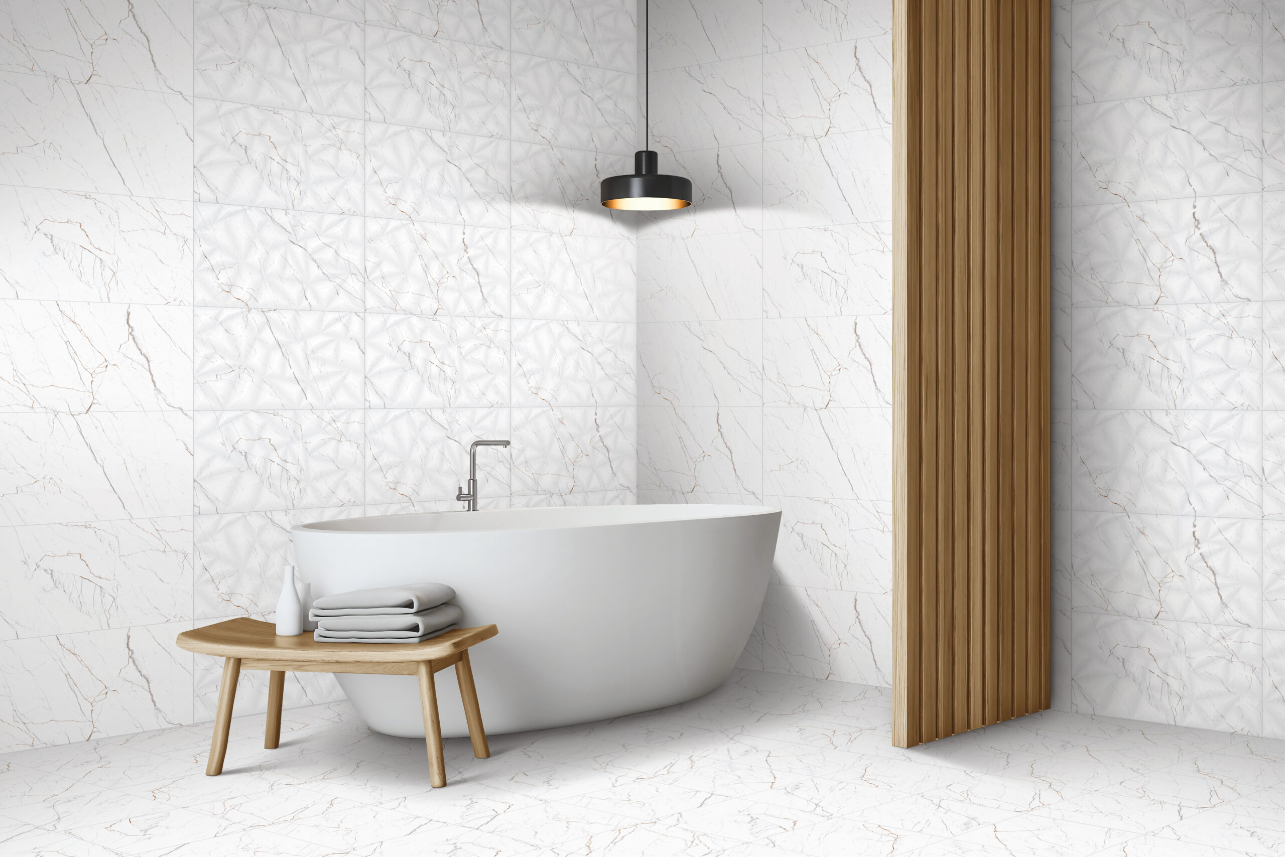 Carrara White Marble Look  Carving Matt Rectified Ceramic Wall Tile 4704
