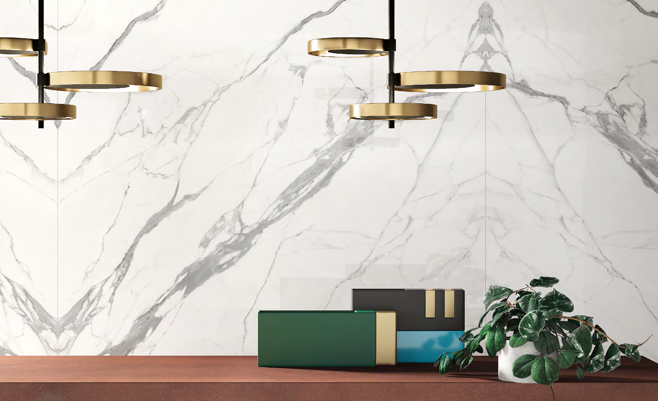 Statuario Glossy Marble Look Polished Rectified Porcelain Wall & Floor Panel | Slab 4772