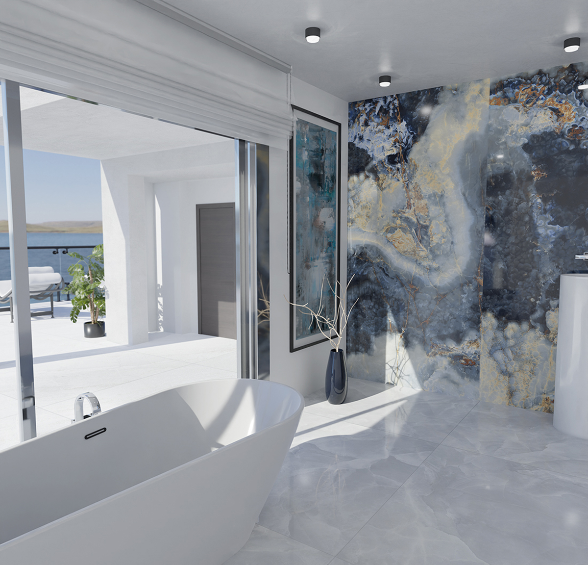 Eternal Blue Marble Look Polished Italian Porcelain Slab 4691