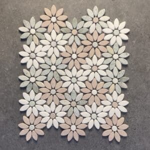 Daisy Flower Green and Pink Honed Carrara Marble Mosaic 7748