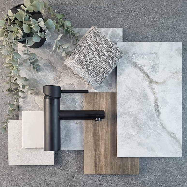 mood board timber and carrara