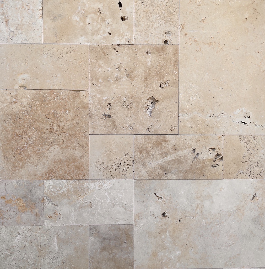 French Pattern YA Beige Tumbled Travertine Paver 8902