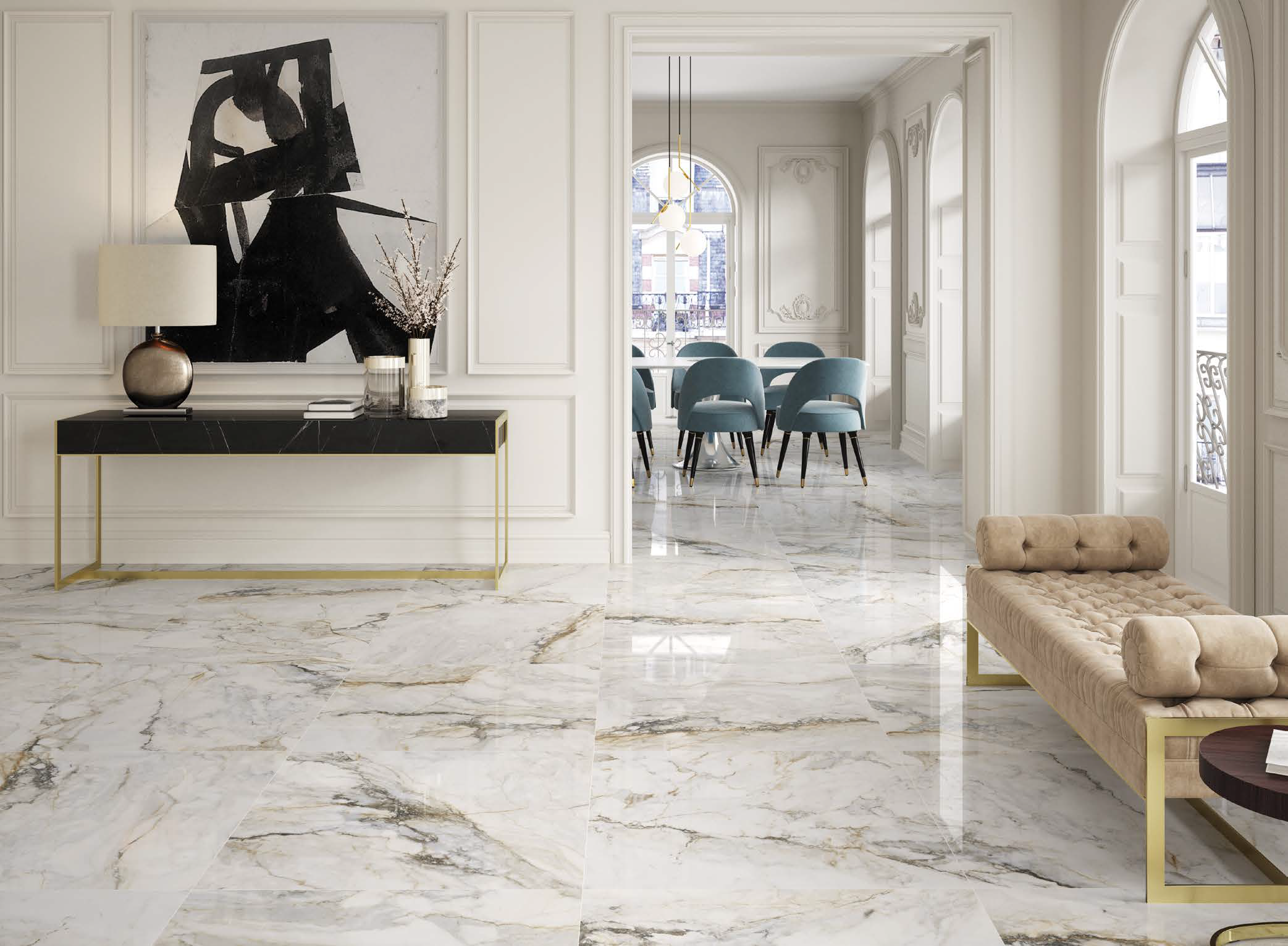 Pisa Gold Marble Look Matt Spanish Porcelain Slab 2301