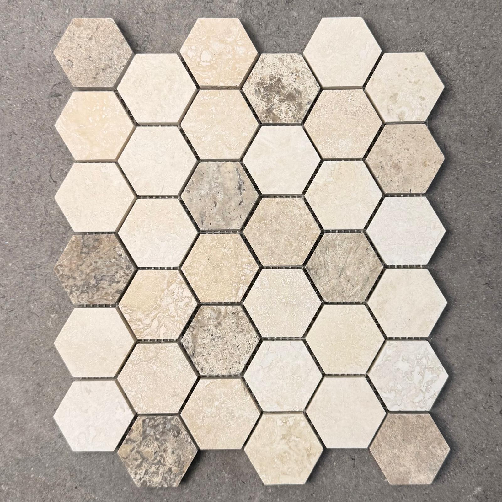 Philadelphia Travertine Hexagon Honed Mosaics 7844