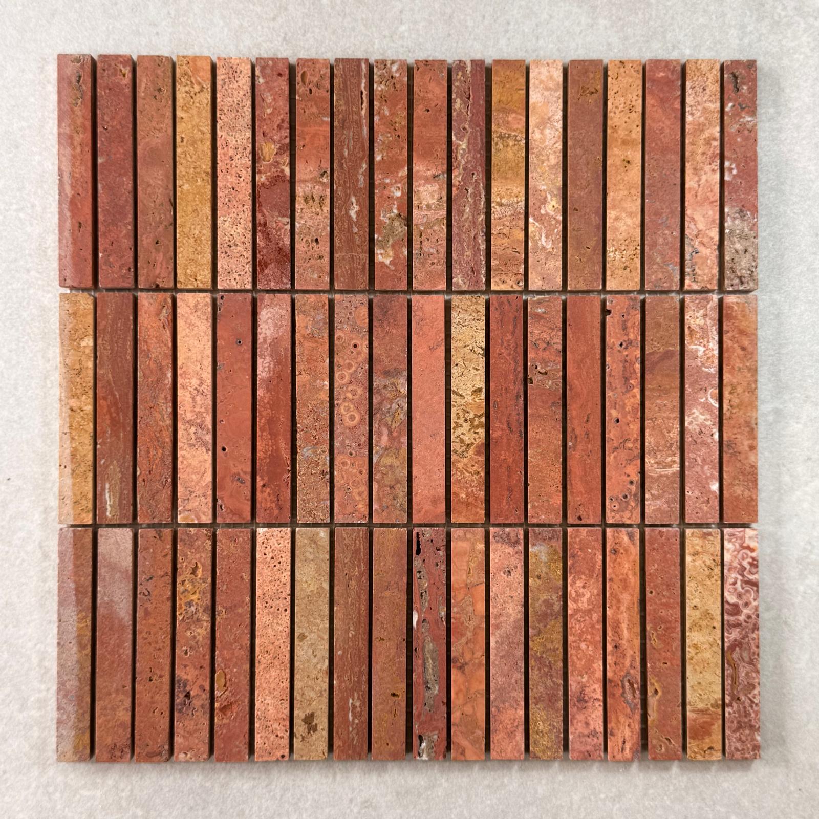 Red Travertine Honed Tumbled Kit Kat Mosaic 7860