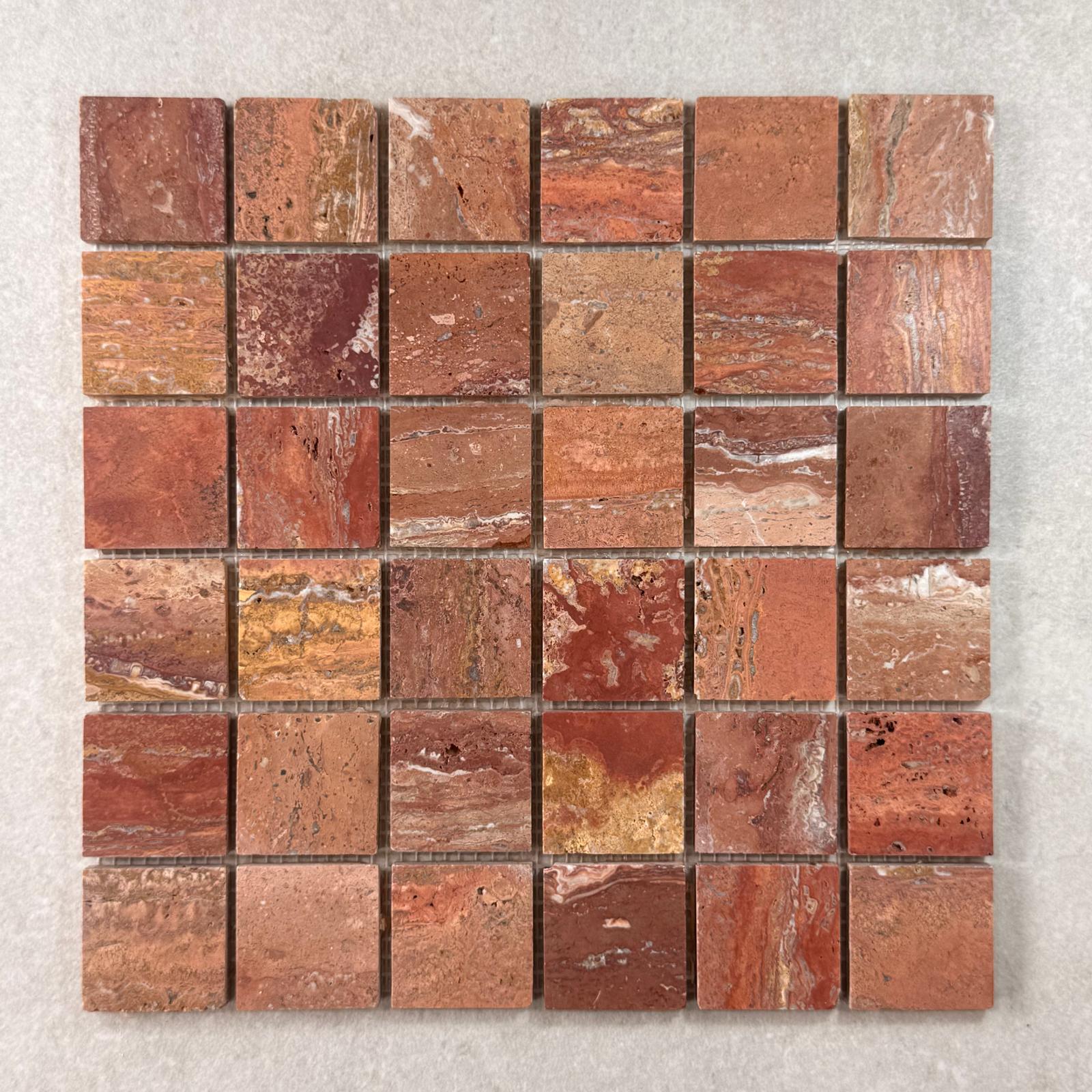 48x48mm Red Travertine Honed Tumbled Mosaic 7859