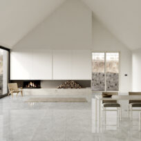 White Travertine Look Polished Rectified Porcelain Tile 2850
