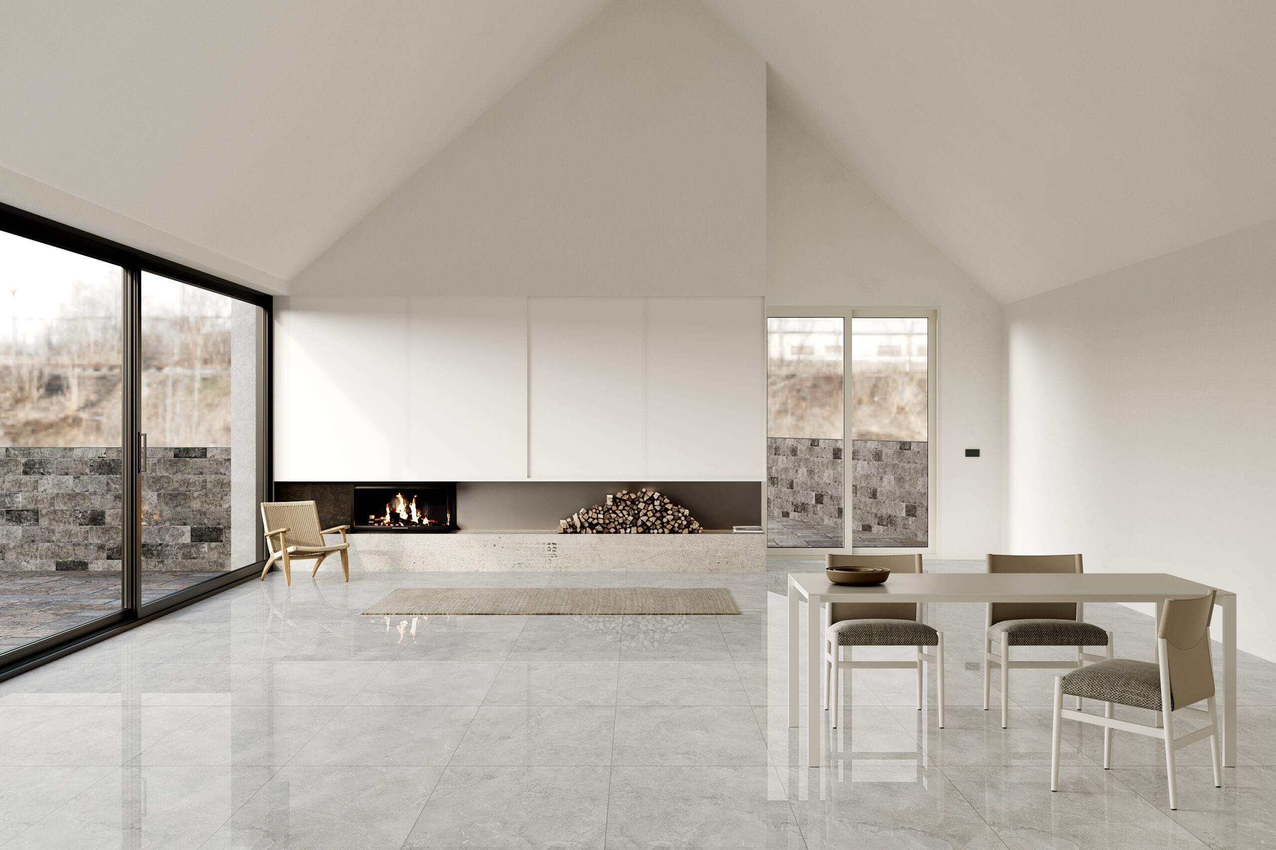 White Travertine Look Polished Rectified Porcelain Tile 2850