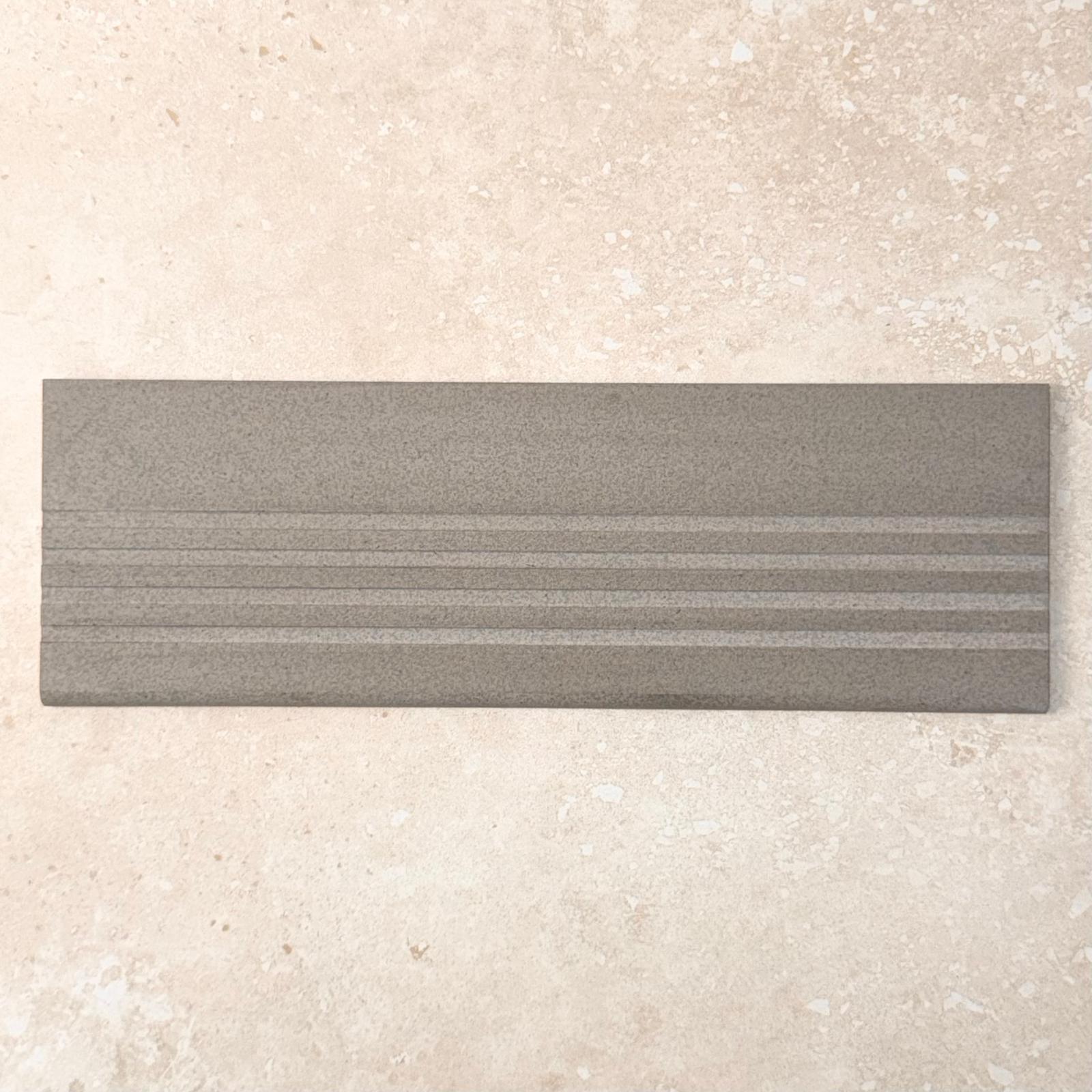 Quantum Cool Grey Anti-slip Porcelain Step Tread with 3 Groove Line 2886