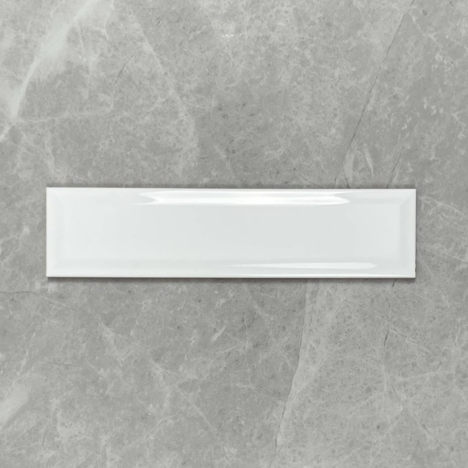White Gloss Bevelled Edge Ceramic Wall Tile 3474