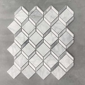 3d Cube Carrara Marble Mosaic Sheet