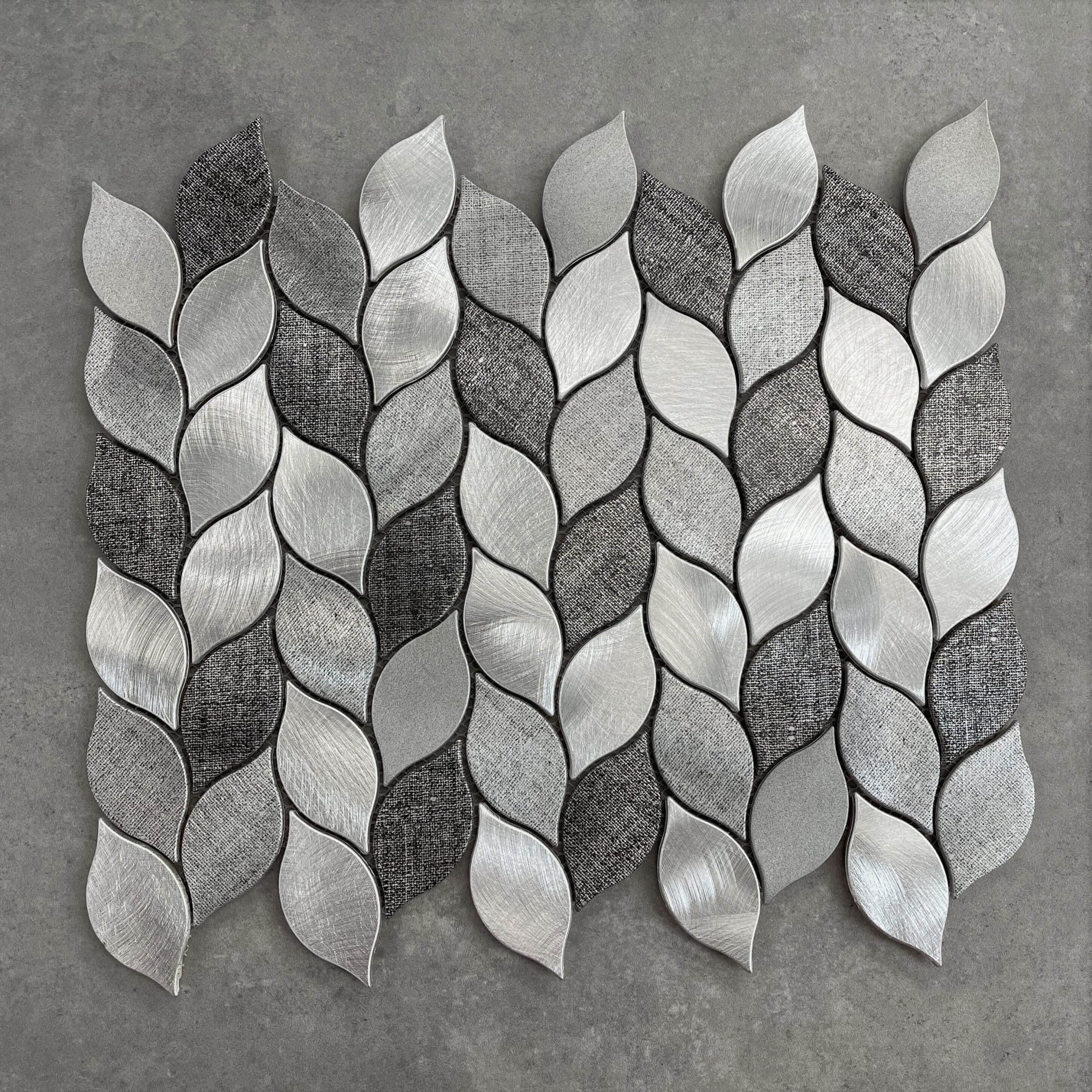 Leaf Light & Dark Grey Aluminium Mosaic 7425
