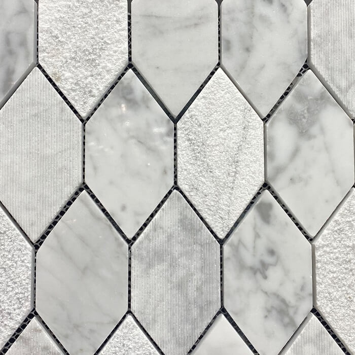 280×305 Long Hexagon Mixed Surface Carrara Mosaic 7500