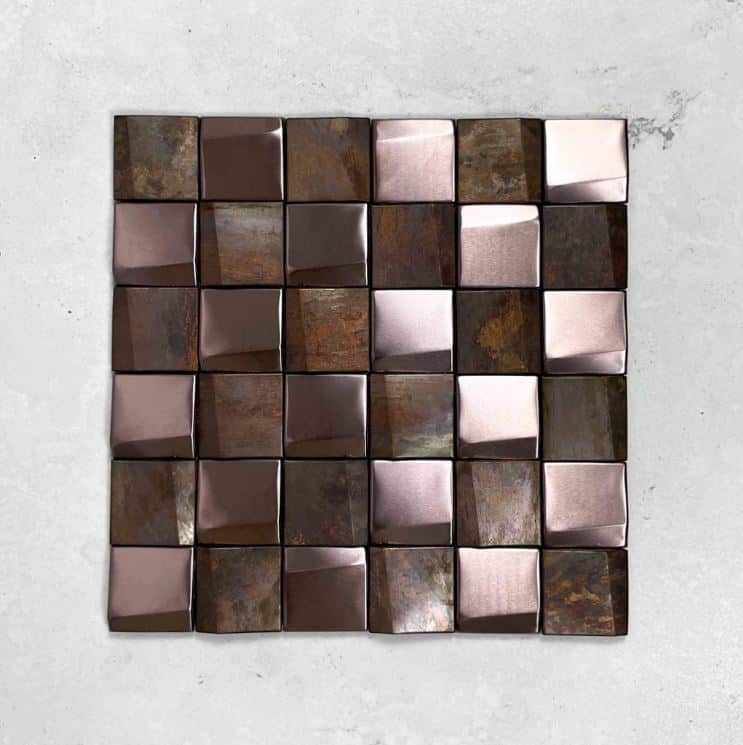 Bronze & Stainless Steel Square 3D Effect Mosaic  7573