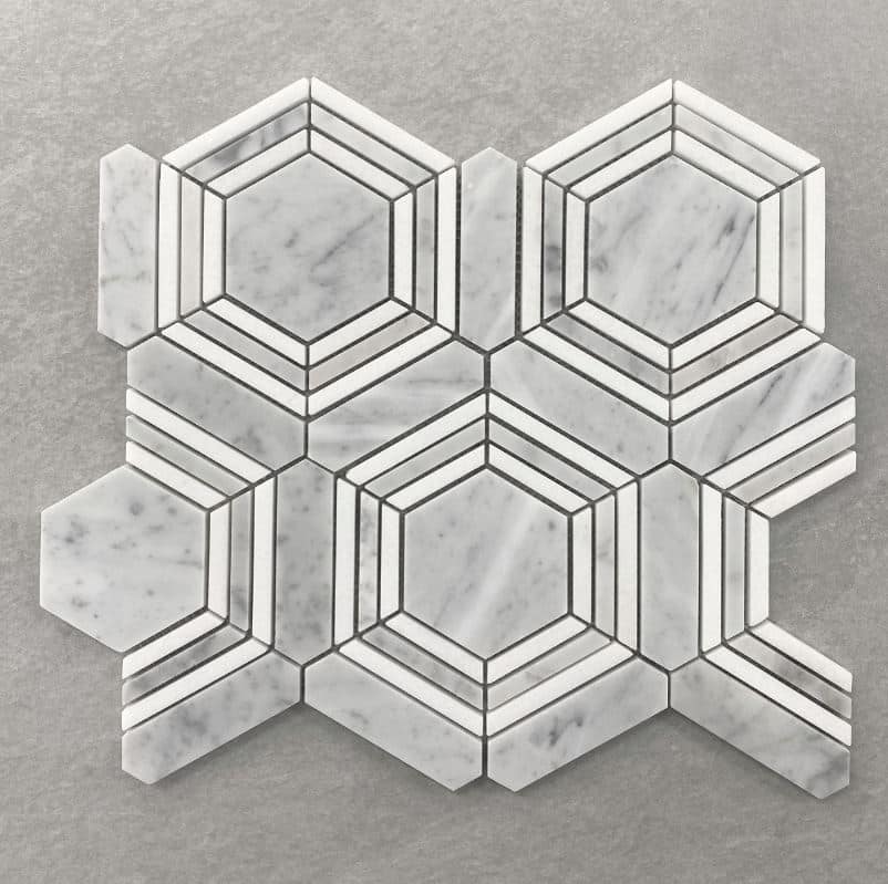 Geometric Hexagon Honed Carrara Marble Mosaic 7588