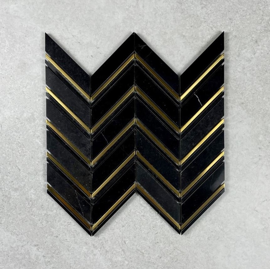 Black & Gold Chevron Mosaic 7614