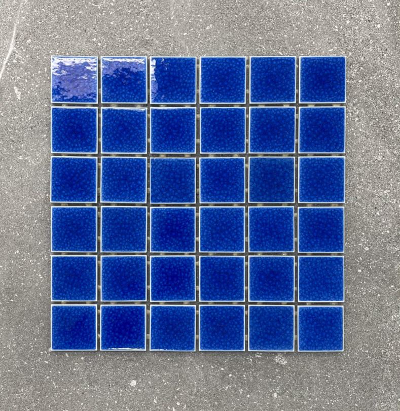 Dark Blue Doubled Glazed Craquelure Porcelain Mosaics 48x48mm 7617