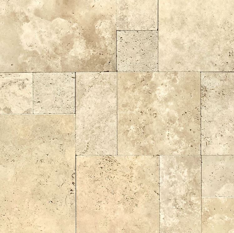 French Pattern 12mm Premium Ivory Tumbled Travertine 8631