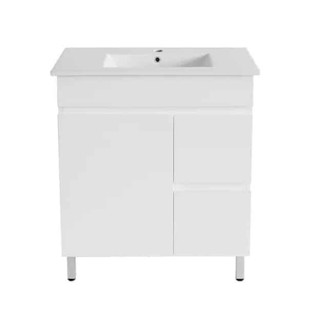 White Vanity Single Basin with 2 Right Hand Drawers & Left Side Door 9930