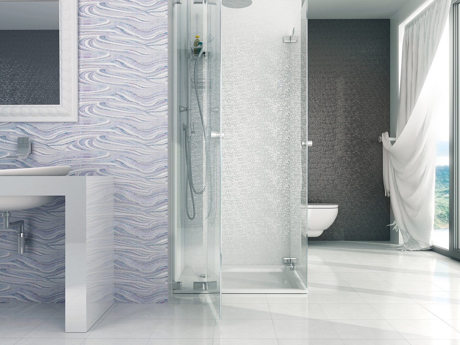 200x600mm Maya Blanco Decorative Spanish Glass Wall Tile (#4010)