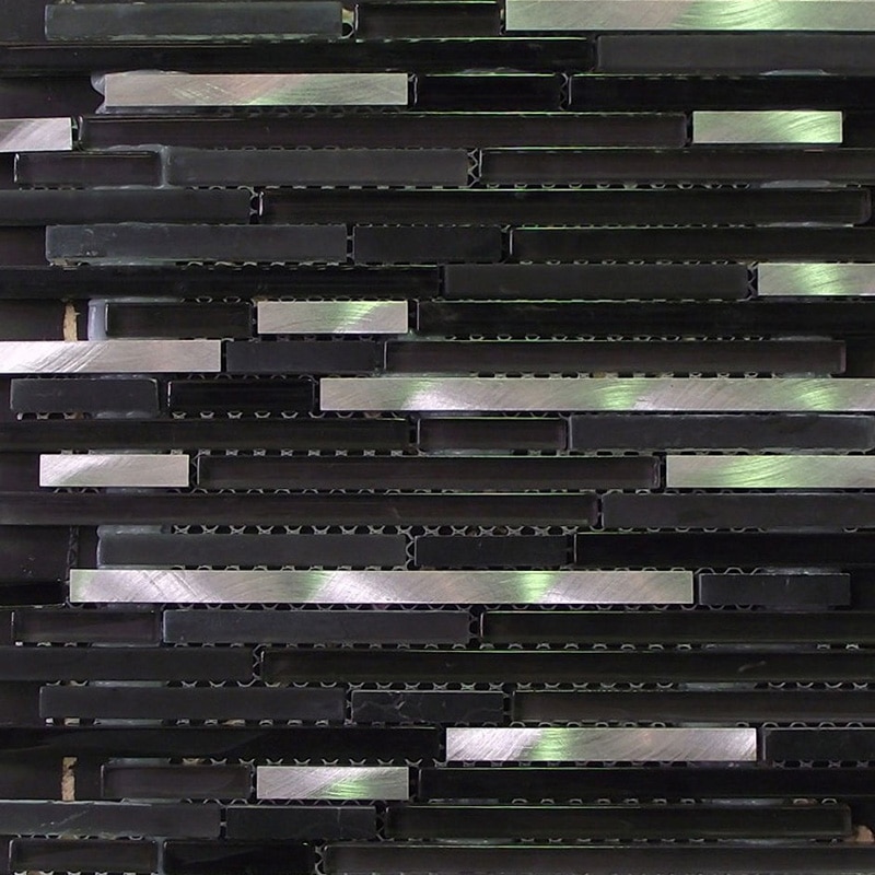 Metallic Black and Grey with Glass Strips Mosaic Tile (300x300mm Mosaic Sheet) (#7276)