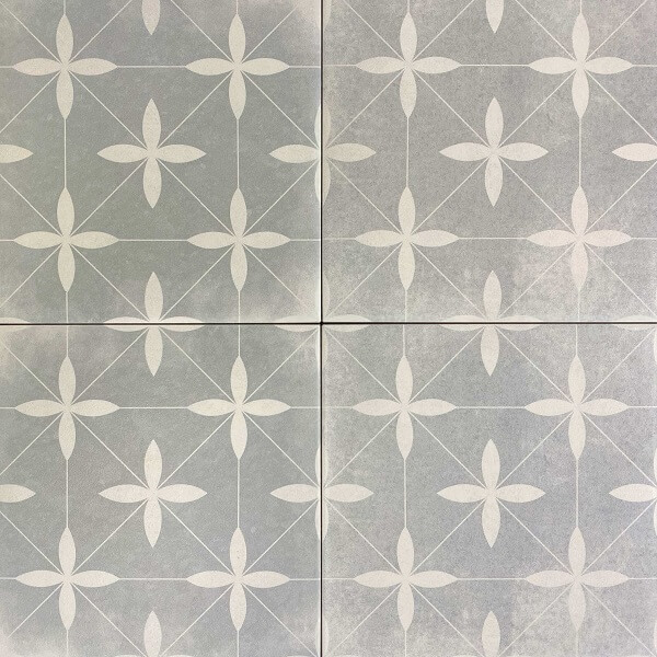 Retro Light Grey and White Pattern Matt Non Rectified Glazed Porcelain Wall & Floor Tile 3454