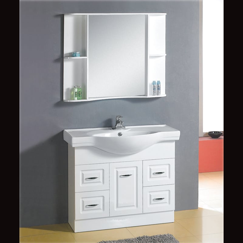 1000(w) x 510(d) x 830(h)mm White Polyurethane Classic Vanity Set With Mirror and Pop-up Waste (#9193)