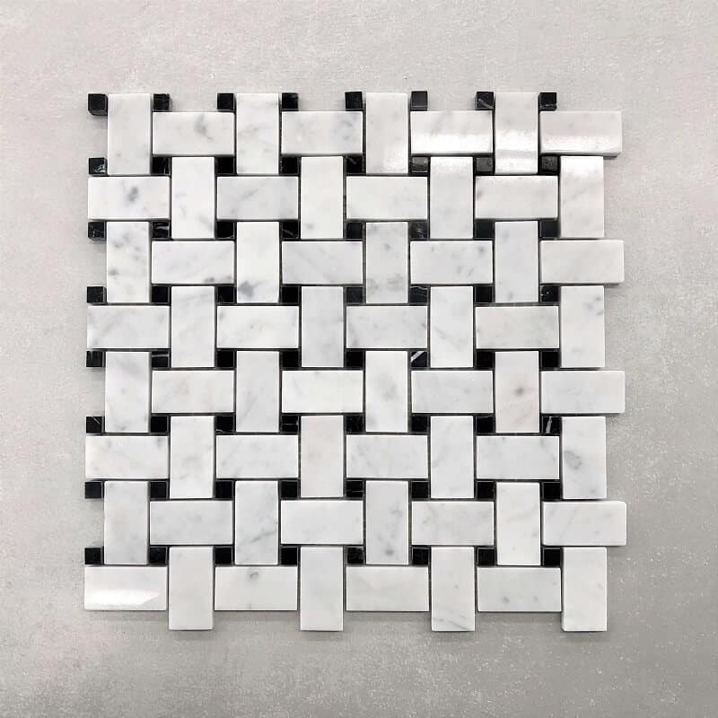 300x300mm Basket weave Carrara & Marquina Marble Mosaic 7482