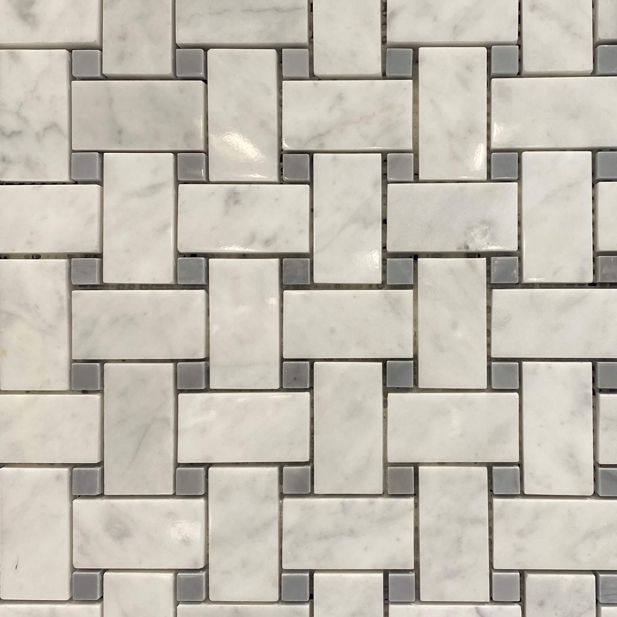 Dot Basket Weave Carrara Marble Mosaic 7470