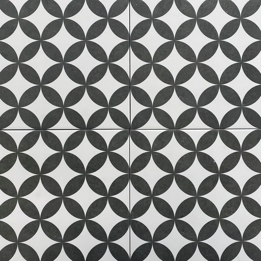 Black & White Geometric Matt Spanish Porcelain Encaustic Look Tile 3462