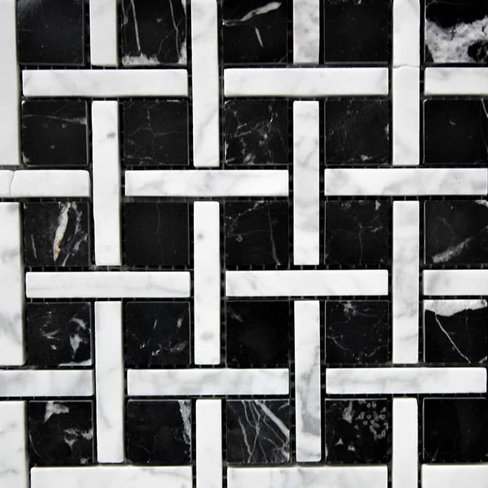 Black White Polished Marble Mosaic Tile (305x305mm sheet)(#7085)