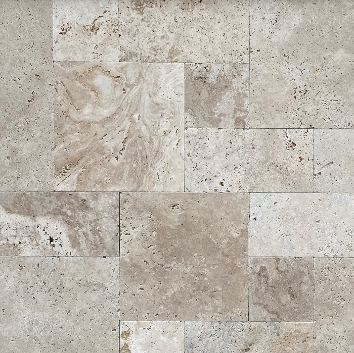 Coastal Blend Tumbled Unfilled French Pattern Travertine Tile 8735