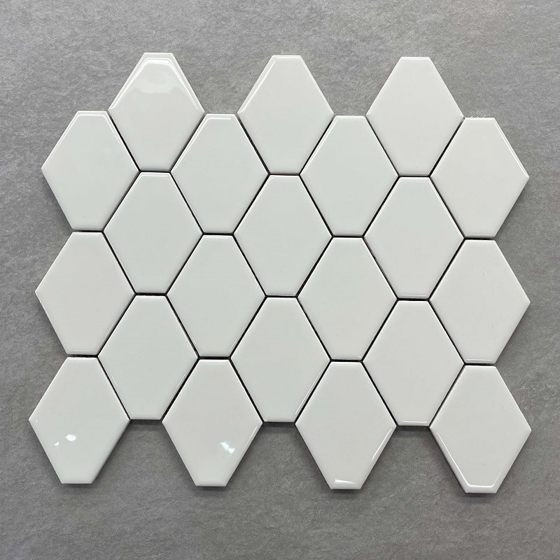 Elongated Hex Gloss Off White Mosaic Sheet 70x88mm 0117