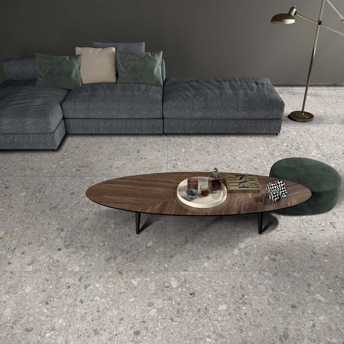 Finestone Dark Grey Terrazzo Look Matt Rectified Glazed Porcelain Floor Tile 3124