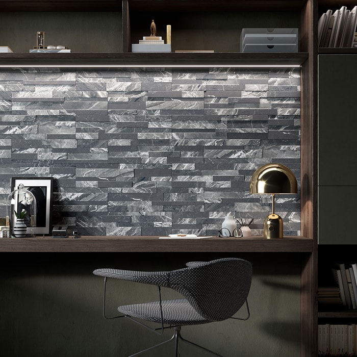 Gioi Black Stackstone Look Italian Non-Rectified Porcelain Tile 6659