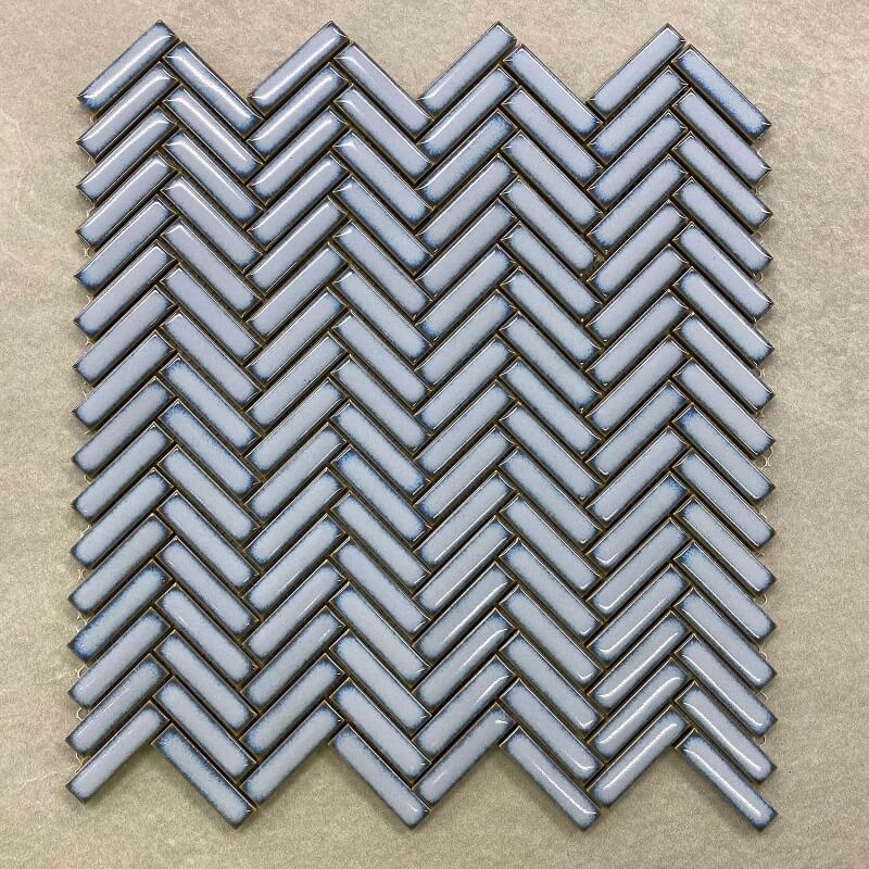 Herringbone Baby Blue Porcelain Mosaic 7434