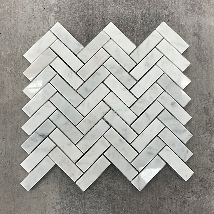 Herringbone Polished Carrara Marble 20x64mm Mosaic 7556