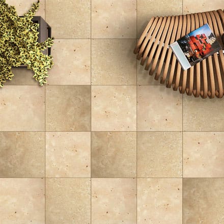 610x610x12mm Premium Tumbled Travertine Natural Stone Tile (#8553)